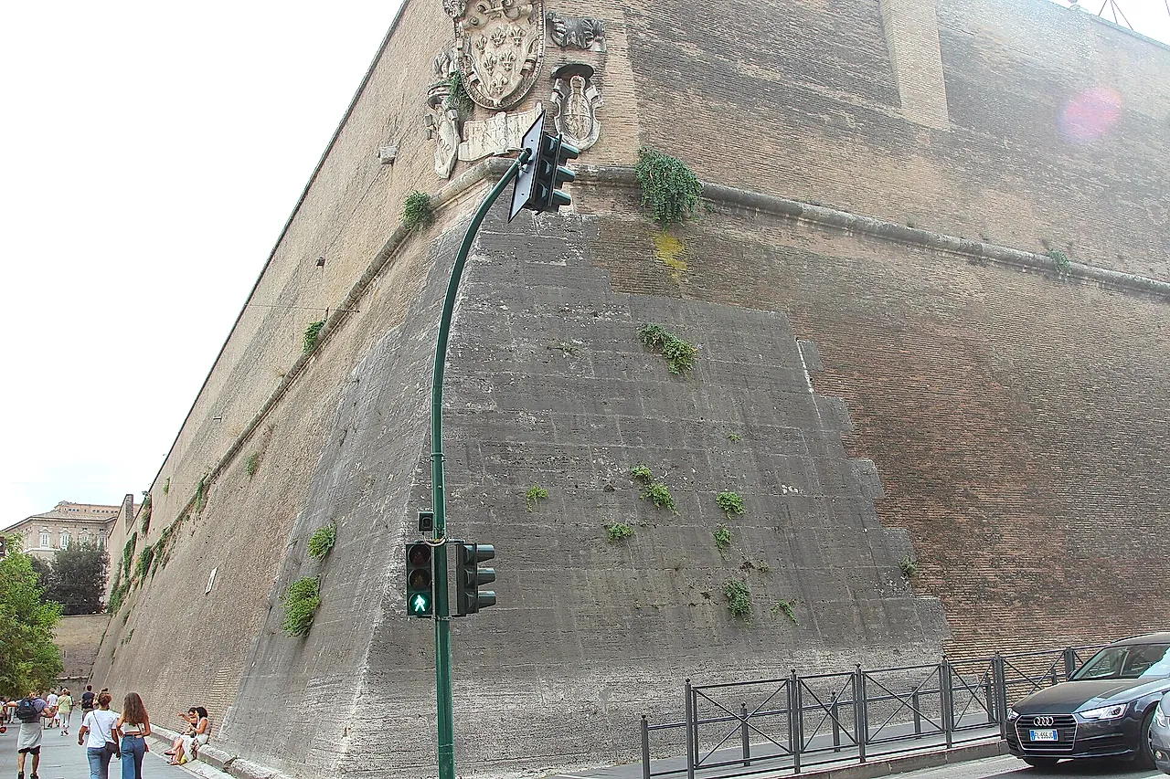 The Leonine Walls of the Vatican, the old defensive brick and stone wall that encloses the Vatican hill
