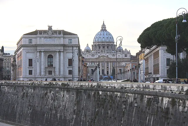 View from Ponte Sant'Angelo along Via della Conciliazione towards St Peter's Basilica and its dome in the distance